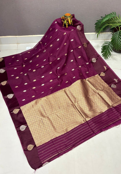 Art Silk Kota Saree-Wine In Geometric Zari Brocade Border