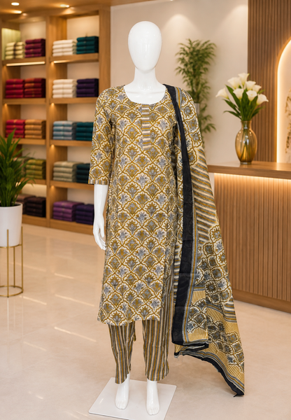 3Pc Salwar Suit with Ajrakh Print