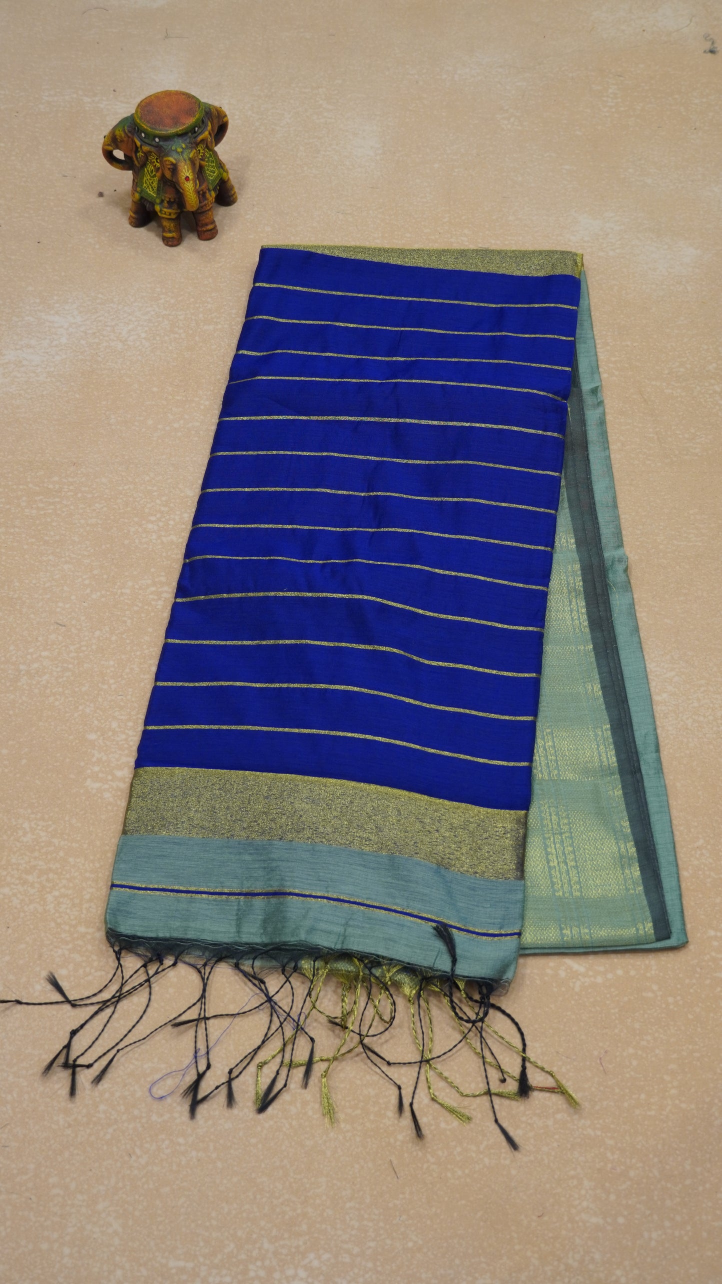 Maheswari Cotton Saree Lines-Sea Blue