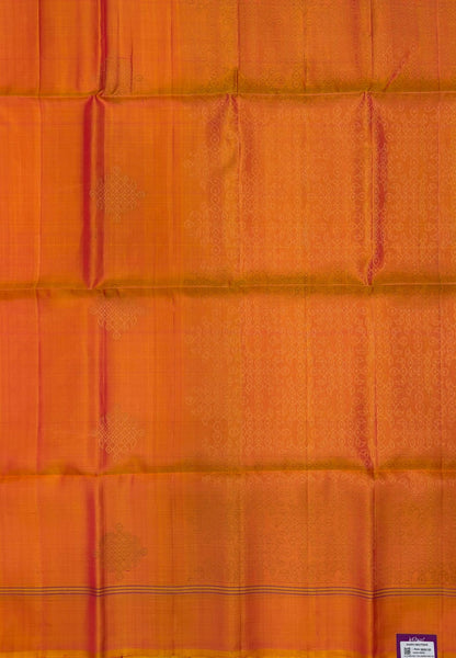 Pure Kanchipuram Silk Saree-Yellowish Pink With Kolam Zari Border