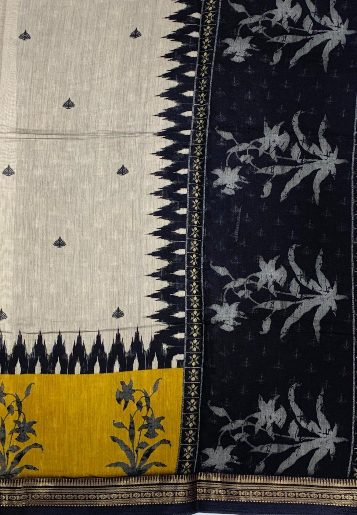 Malai Cotton Saree-Mustard in Tower Print