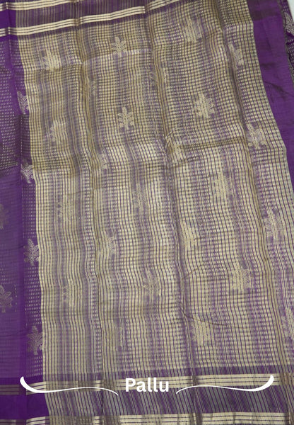 Semi Tussar Saree-Violet in RainDrop Zari with Retapet Border