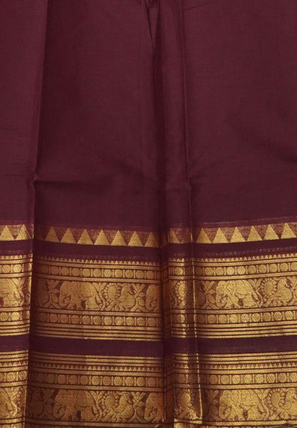 Chettinadu Cotton Saree-Dark Maroon with Elephant Big Border