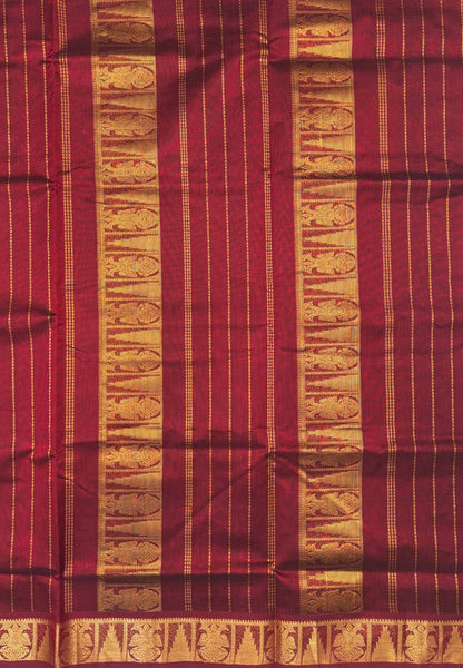 Silk Cotton Saree–Emerald Green-Maroon in Mini Buttas with Contrast Border