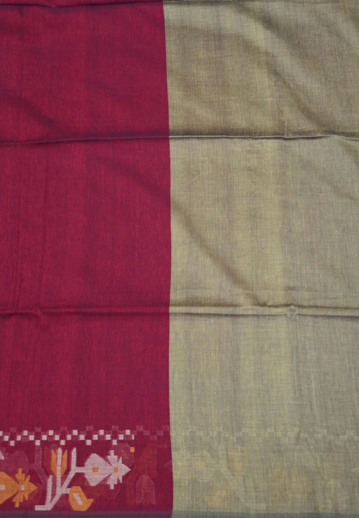 Handloom Cotton Saree-Red Kalash Jamdhani Border