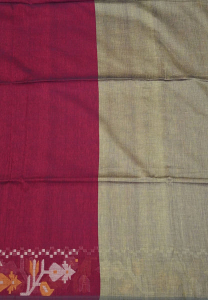 Handloom Cotton Saree-Red Kalash Jamdhani Border