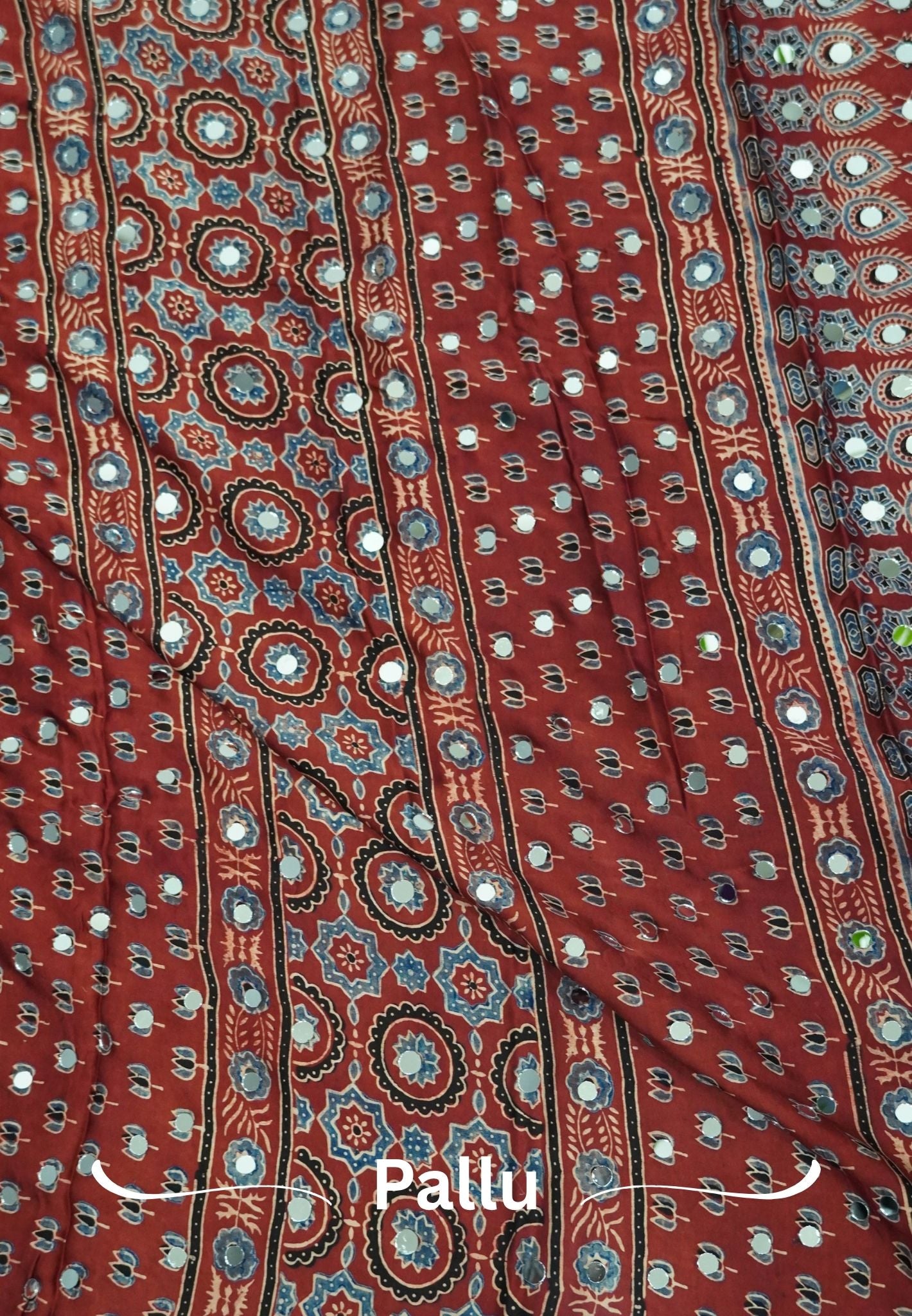 Pure Modal Silk Saree-Original Mirror Work &Traditional Printed Motifs - Black with maroon