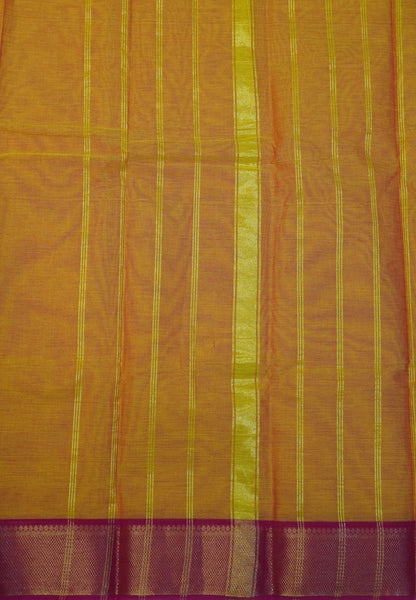 Chettinadu Cotton Saree-Mango Yellow with Rani Pink Border