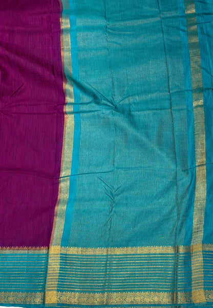 Raw Silk Saree-Purple With Contrast Border