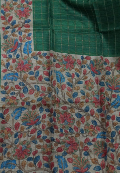 Semi Tussar Saree-Green