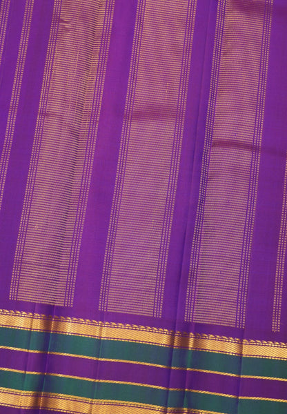 Pure Kanchipuram Silk Saree- Metallic Voilet Small Butta with Contrast Border