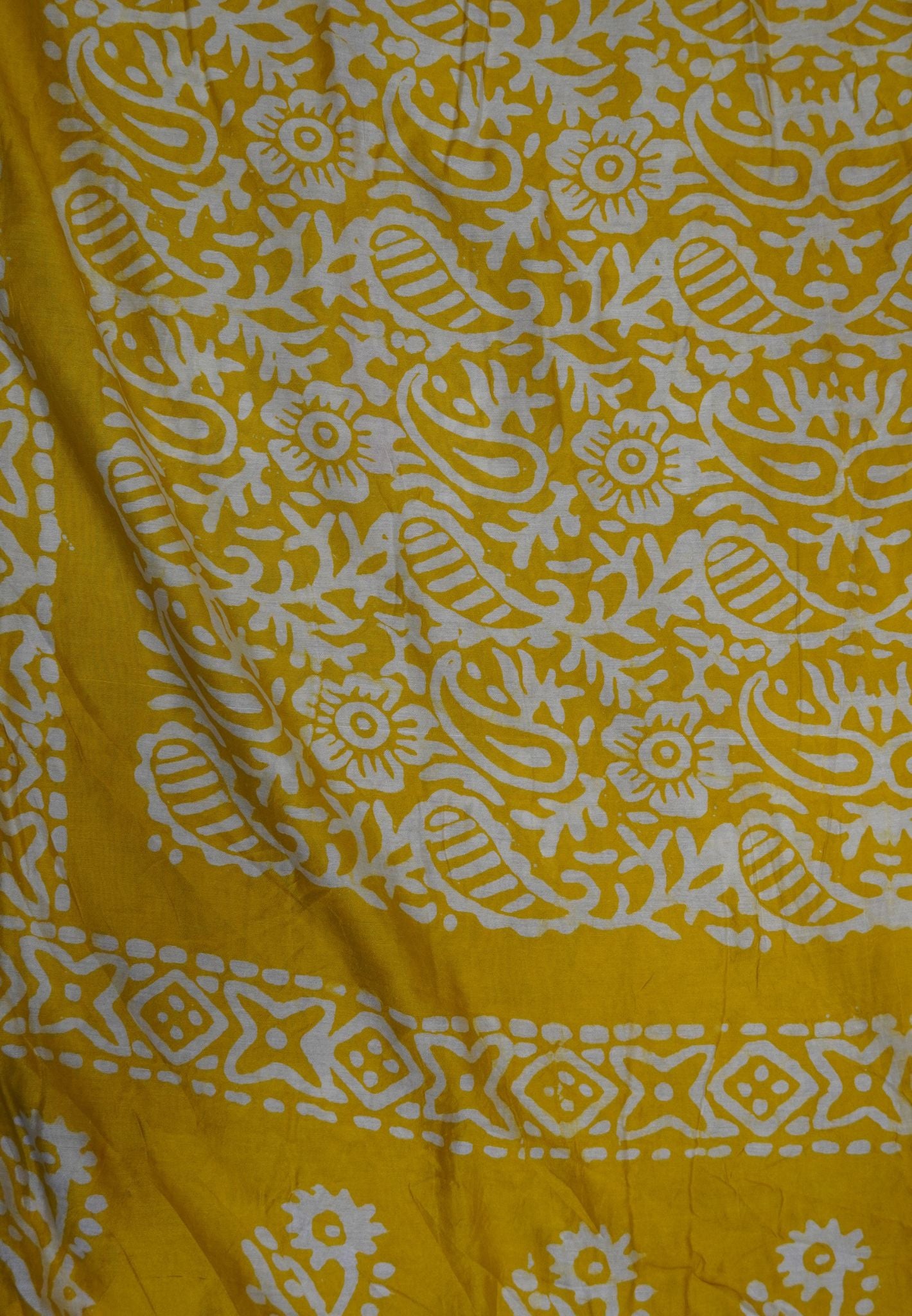 Cotton Saree-Yellow with Batik Print