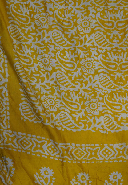 Batik Tussar Saree-Yellow with Batik Print