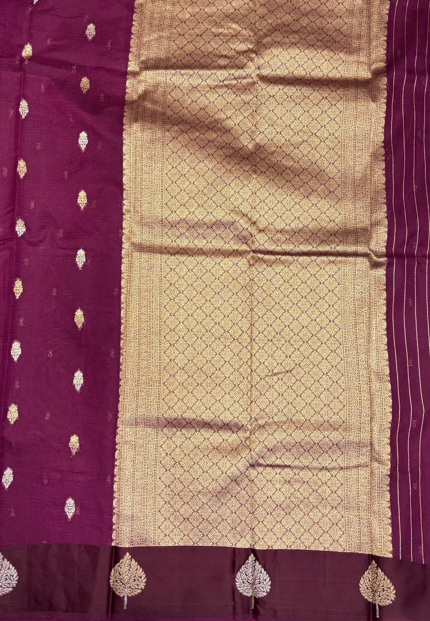 Art Silk Kota Saree-Wine In Geometric Zari Brocade Border