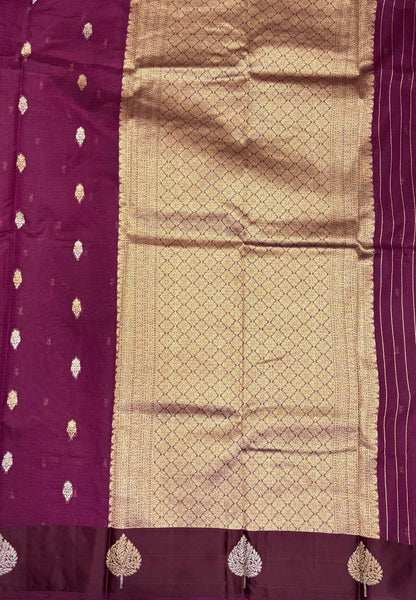 Art Silk Kota Saree-Wine In Geometric Zari Brocade Border