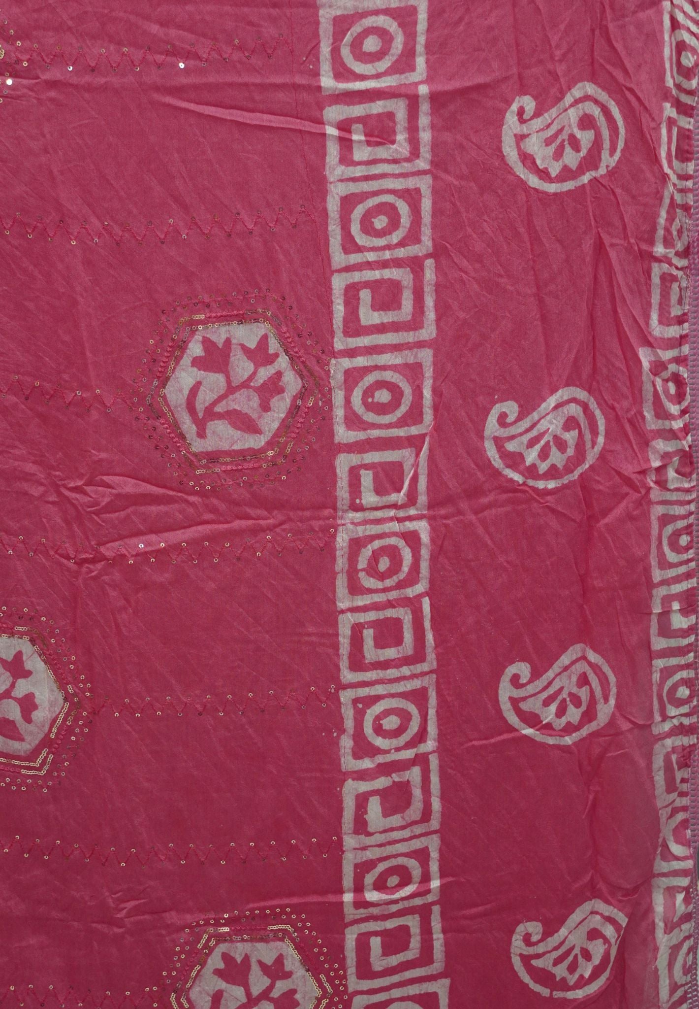 Batick Cotton Saree-Pink with Sequence Work