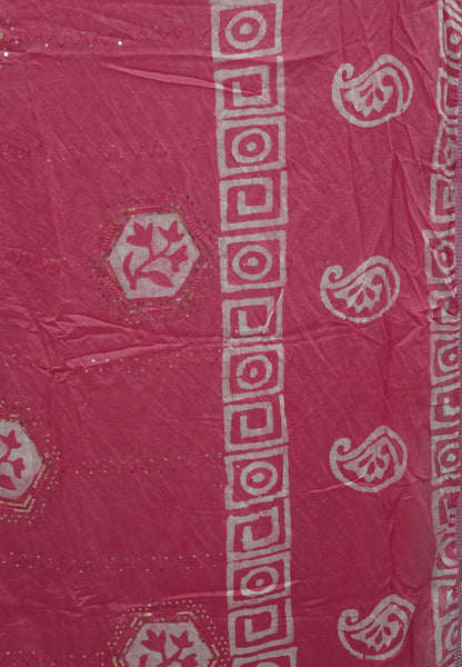 Batick Cotton Saree-Pink with Sequence Work