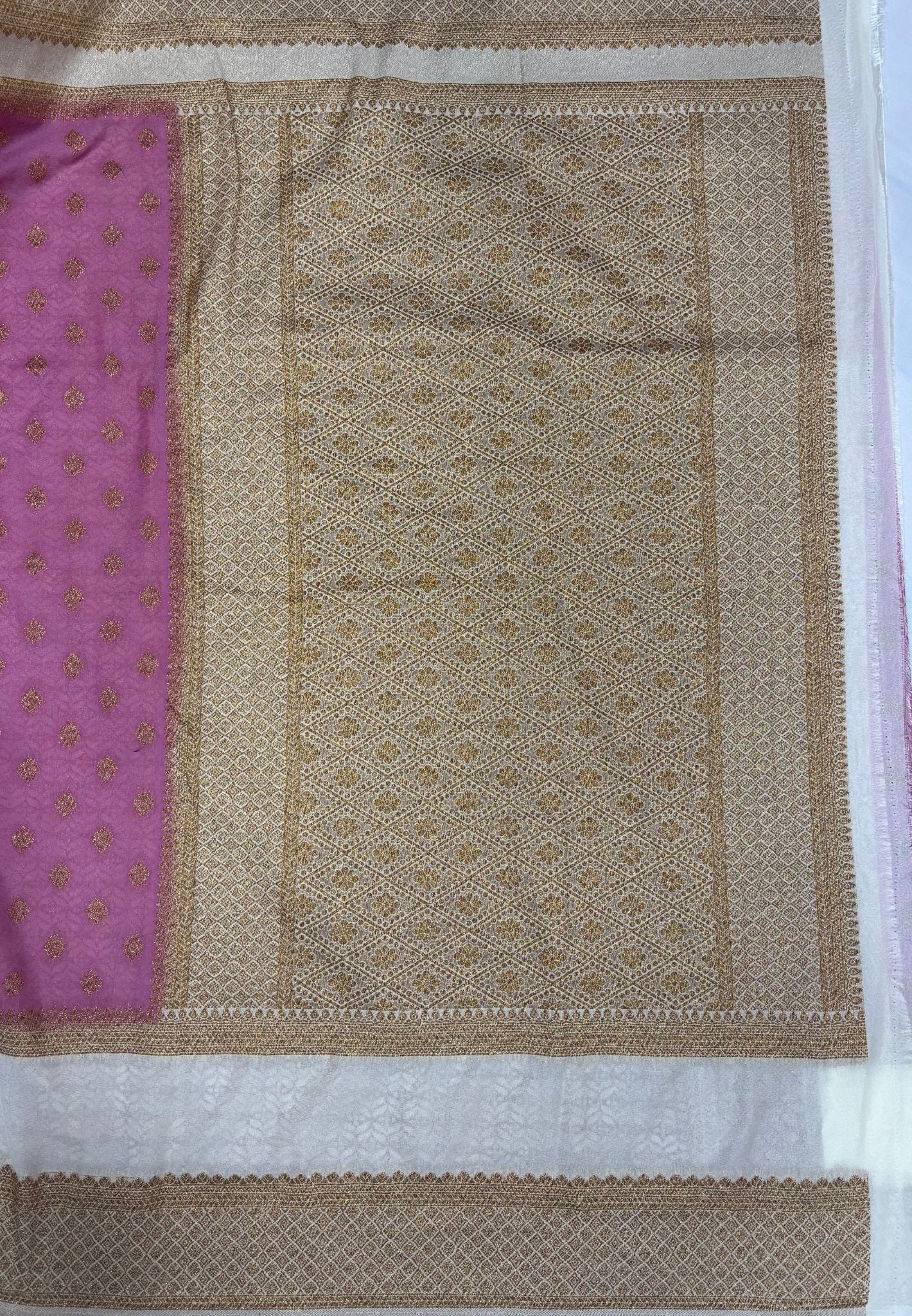 Banarasi Crepe Saree-Onion Pink in Mini Zari Butta with Retepet Border