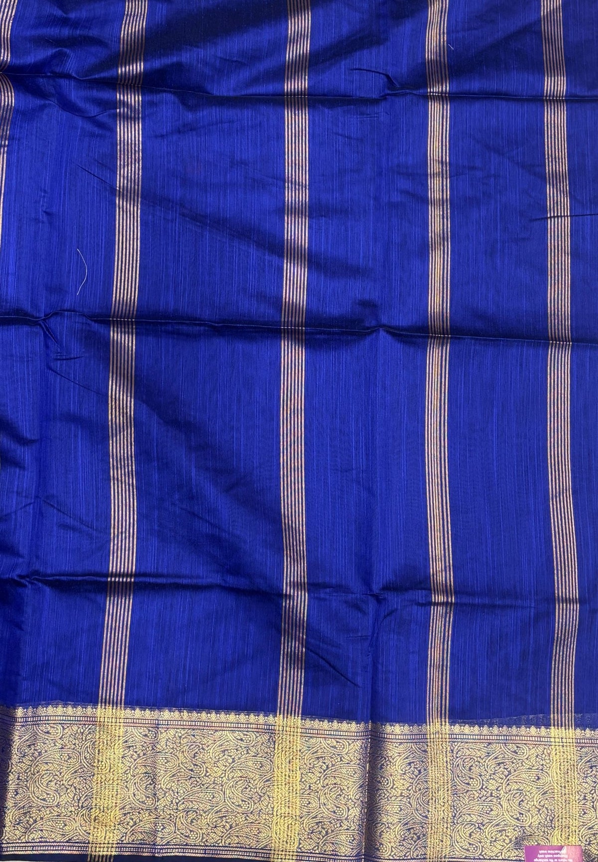 Handloom Silk Cotton Saree-Blue In Manga Brocade Zari Border
