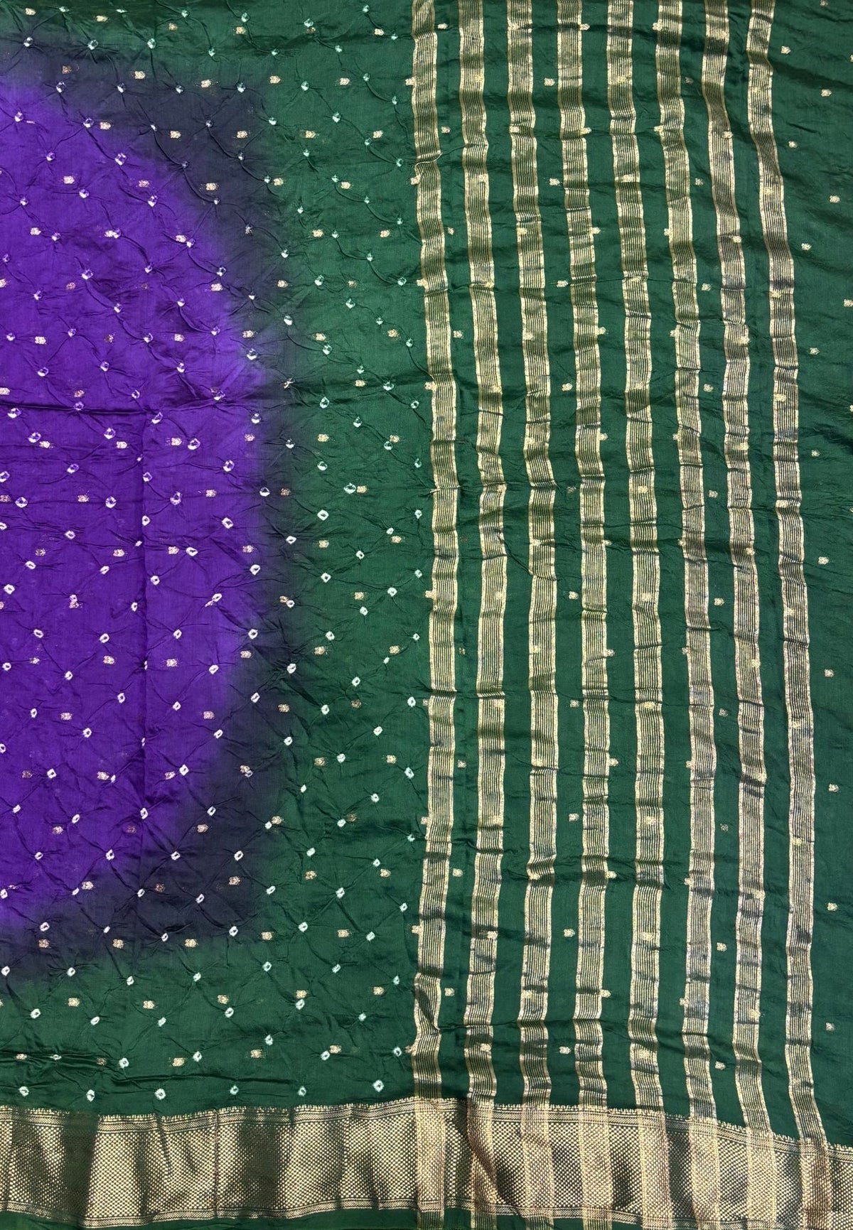 Banarasi Bandeji Saree-Violet in Horizontal Stripe Zari with Contrast Border