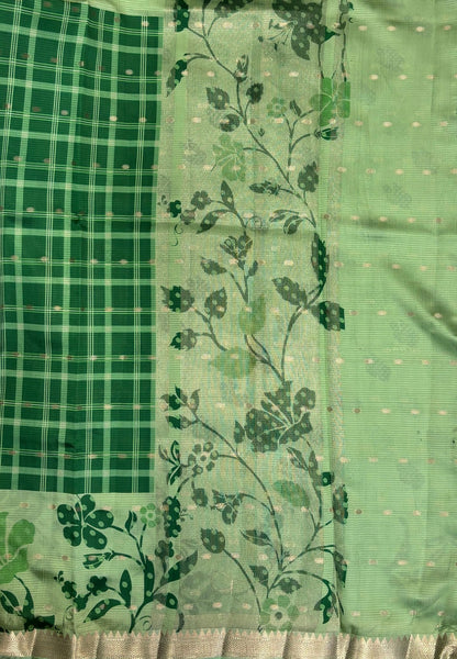 Soft Tussar Saree-Green In Floral Vine Border