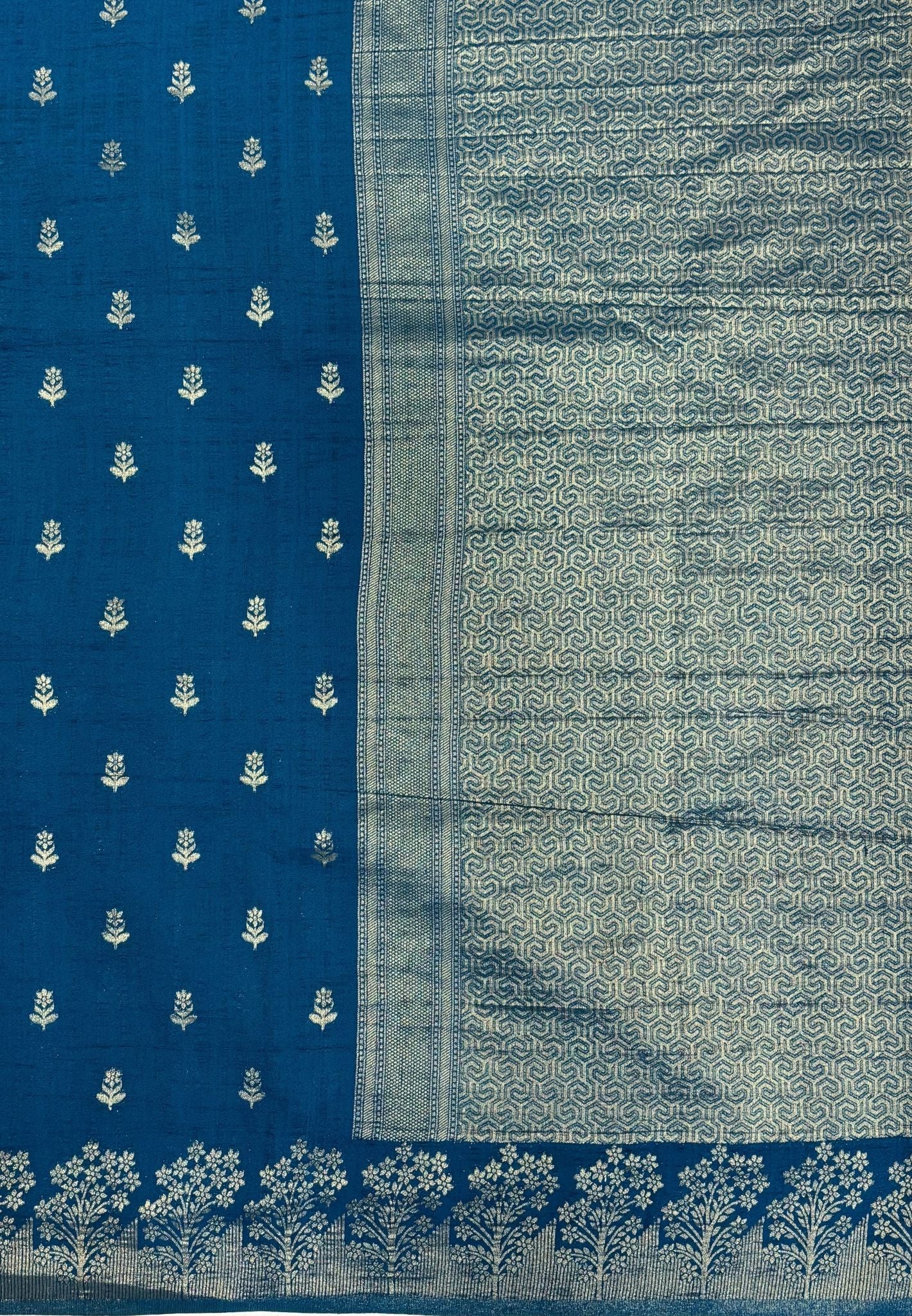 Banarasi Georgette Saree-Ramar Blue With Tree Zari Border