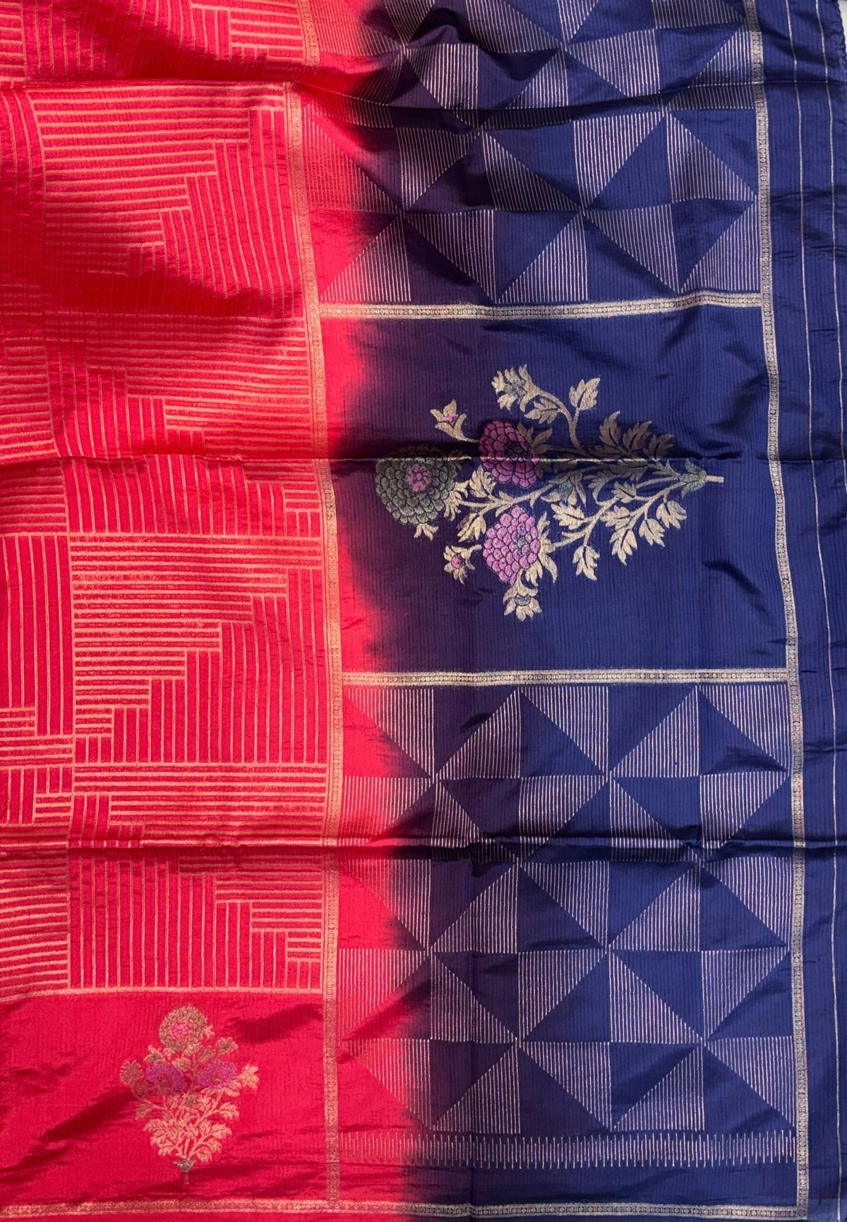 Mulberry Silk Saree-Peach Red In Diamond Geometric Zari With Contarst Border
