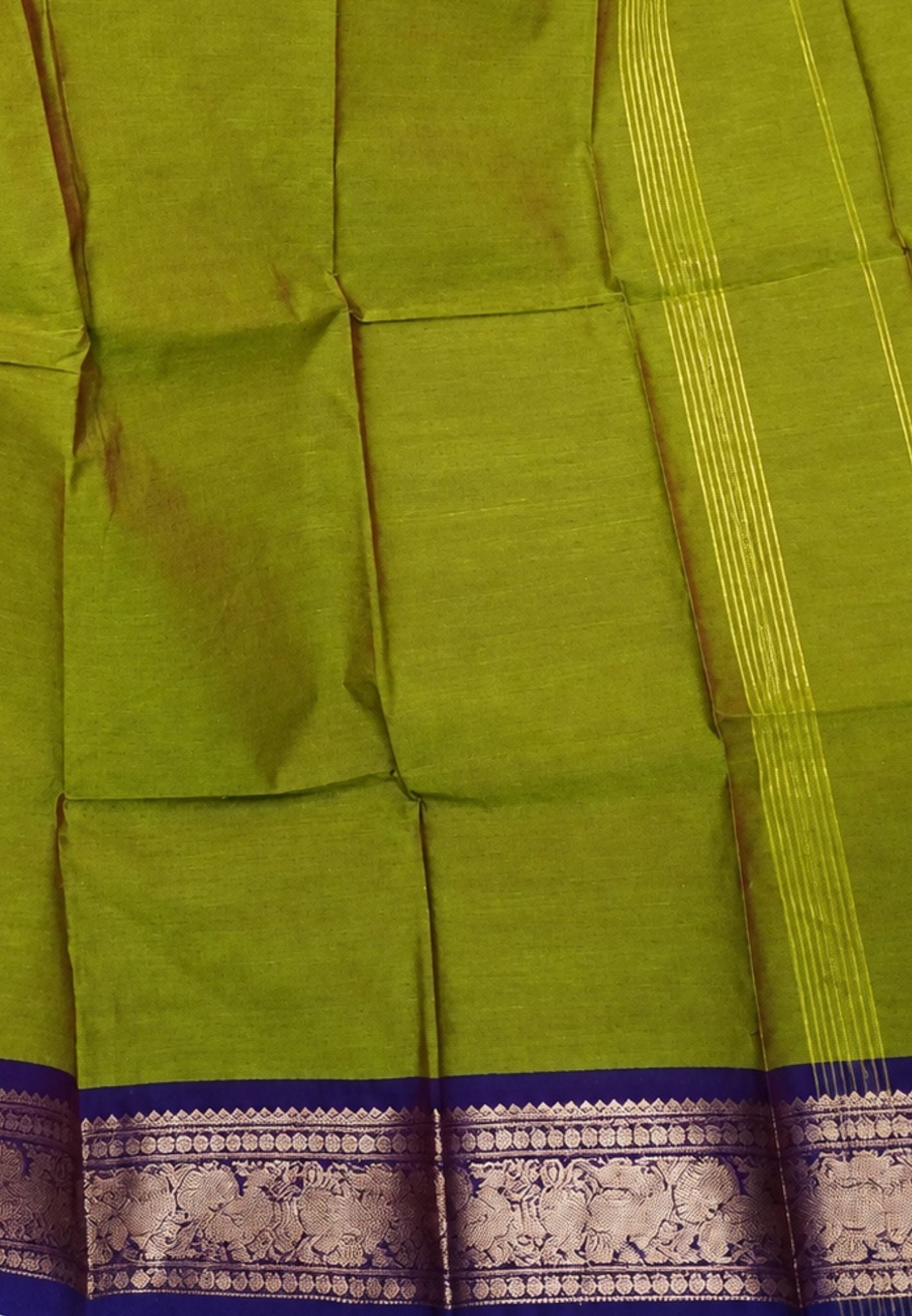 Kanchi Cotton Saree-Light Green-Purple With Zari Border