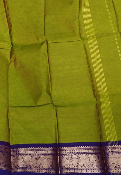 Kanchi Cotton Saree-Light Green-Purple With Zari Border