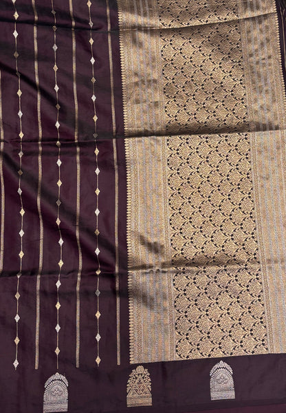 Gaji Silk Saree-Dark Wine with Jumka Zari Butta