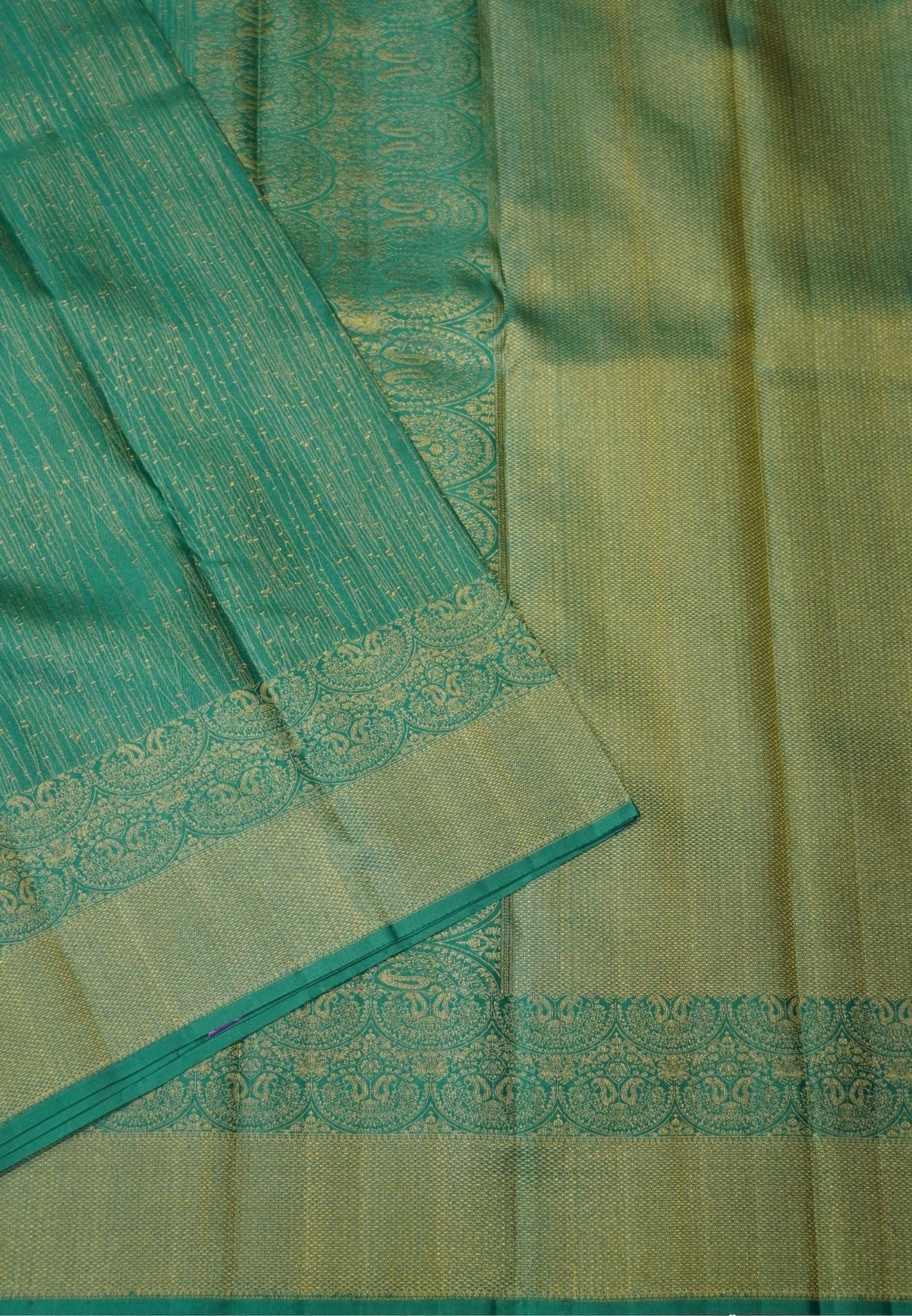 Pure Kanchipuram Silk Saree- Green Full Zari Work with Manga Border