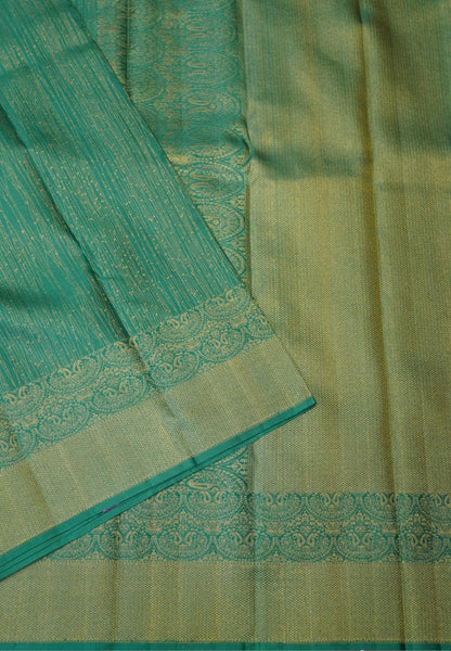 Pure Kanchipuram Silk Saree- Green Full Zari Work with Manga Border