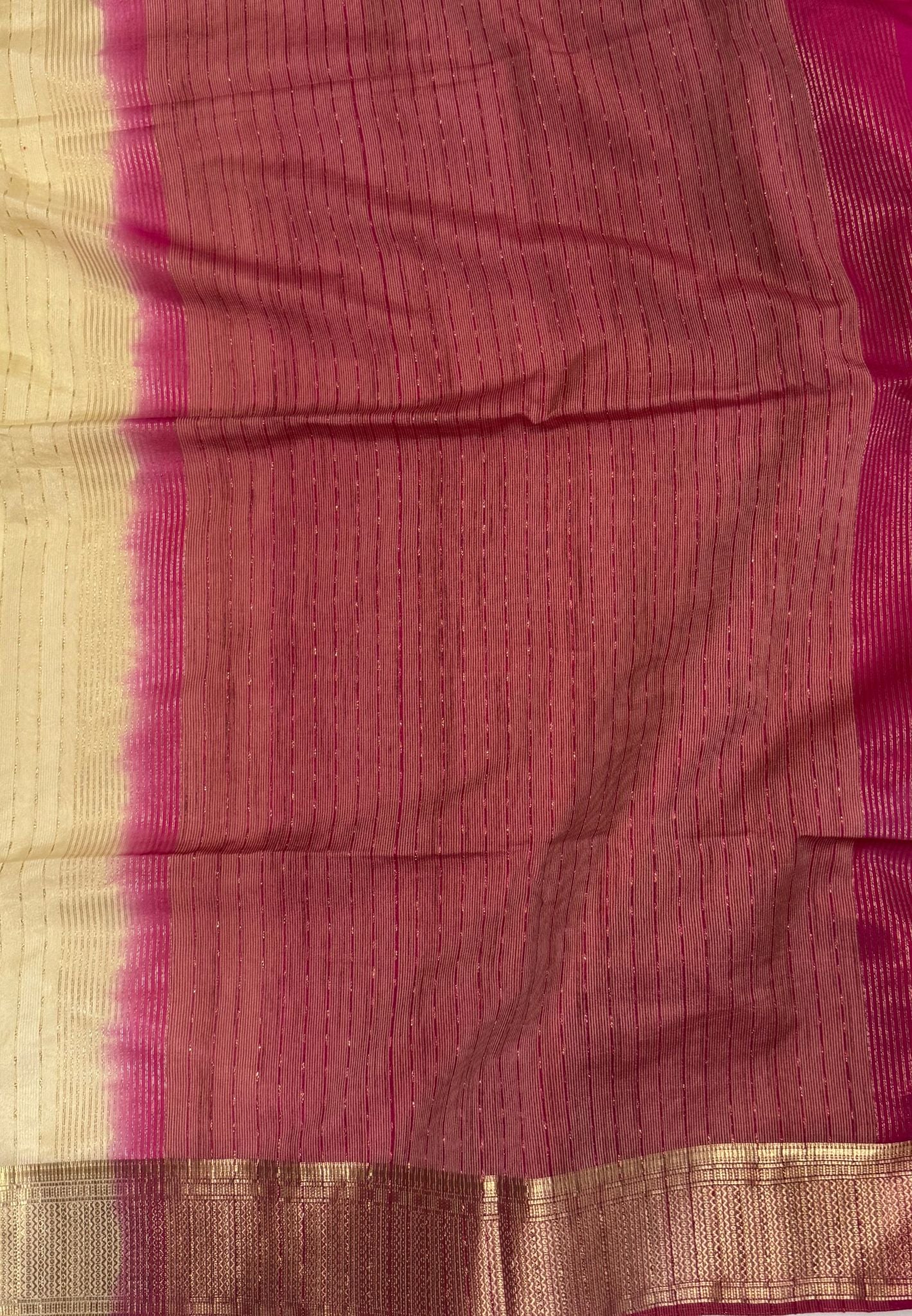 Semi Tussar Saree-Off White with Zari Lines