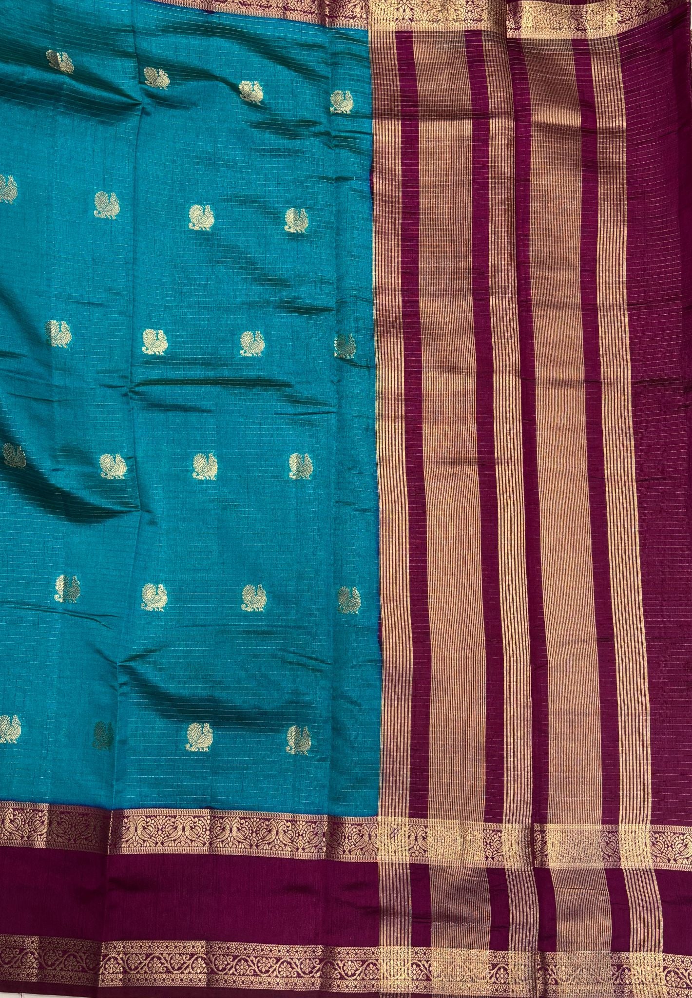 Semi Tussar Saree- Ramar in Traditional Floral Zari Stripe with Contrast Border
