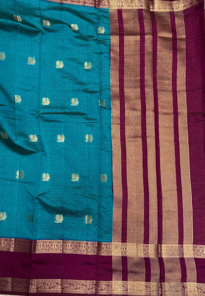 Semi Tussar Saree- Ramar in Traditional Floral Zari Stripe with Contrast Border