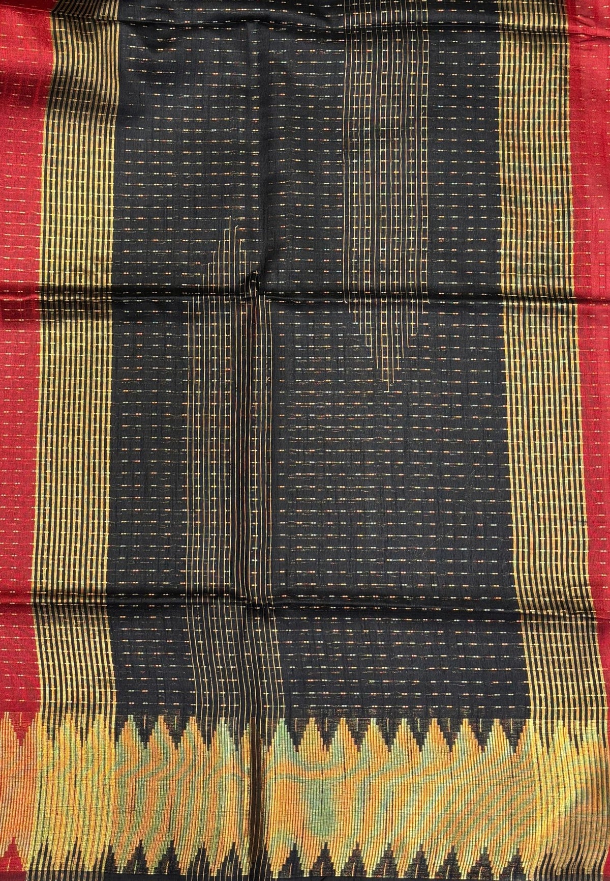 Semi Raw Silk Saree-Maroon In Zigzag Zari With Contrast Border