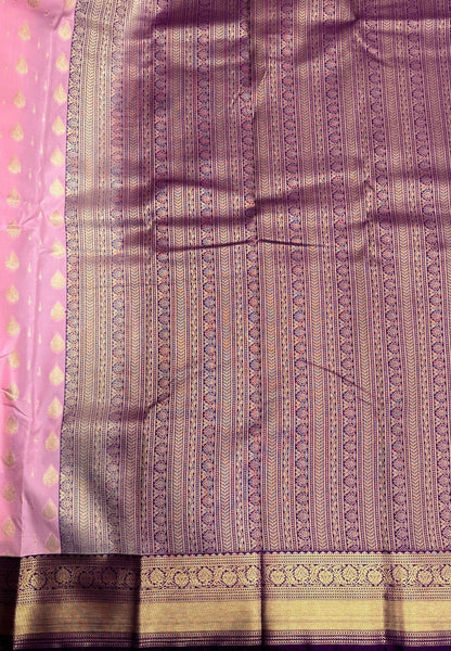 Budget Kanchipuram Saree-Baby Pink with Contrast Border