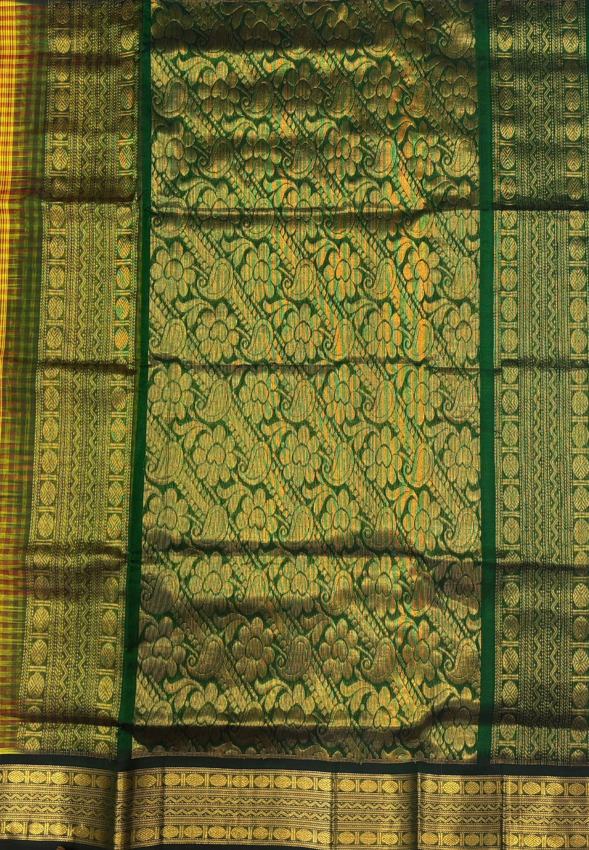 Pure Silk Cotton Saree-Yellow In Kalyani Zari With Contrast Border