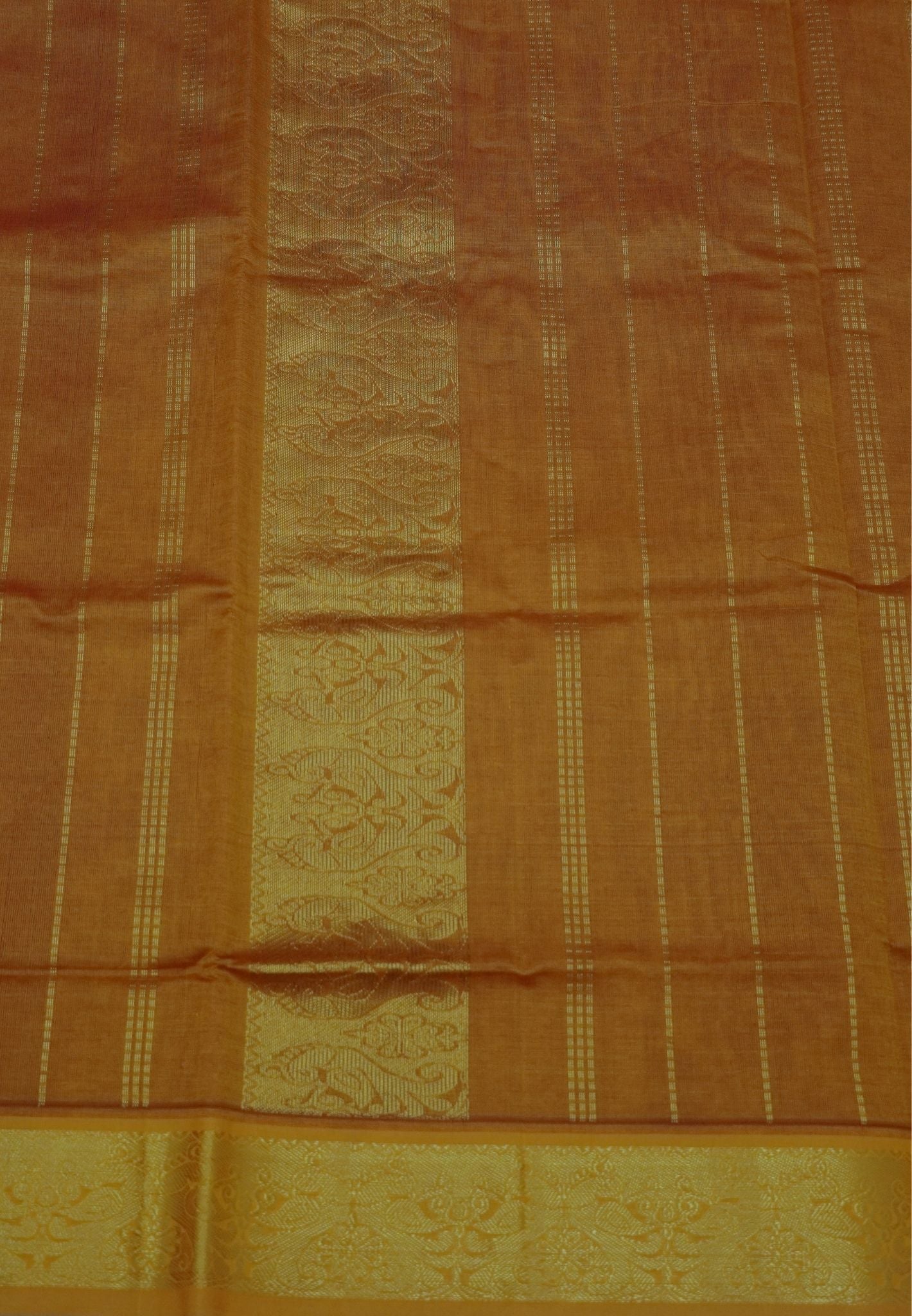 Pure Silk Cotton Saree-Red-Turmeric Yellow Zari Emboss With Contrast Border