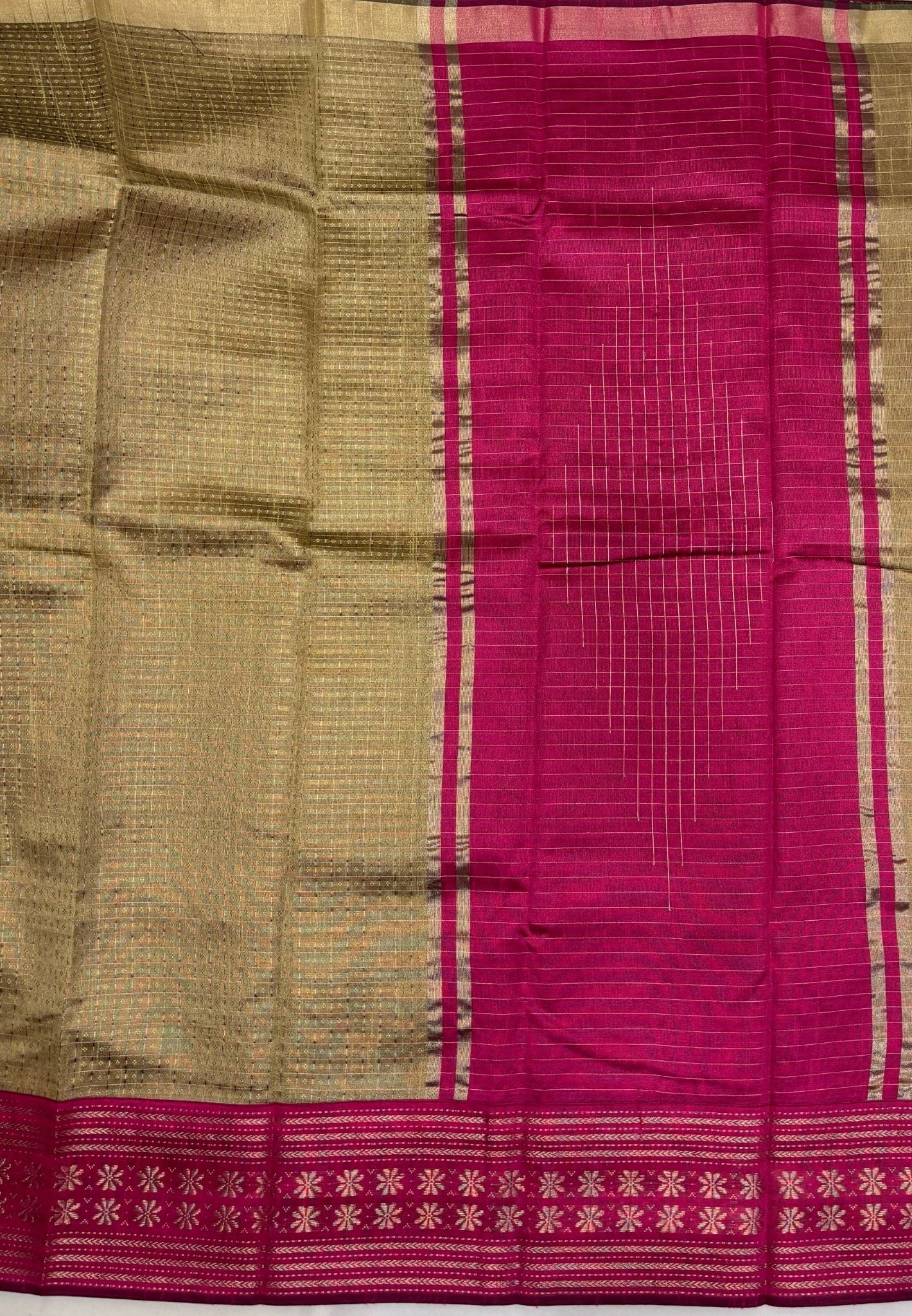 Raw Silk Saree-Beige in 1000 Butta with Contrast Zari Border