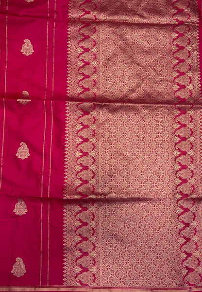 Gaji Silk Saree-Rani Pink in Paisley Jhumka Zari Border
