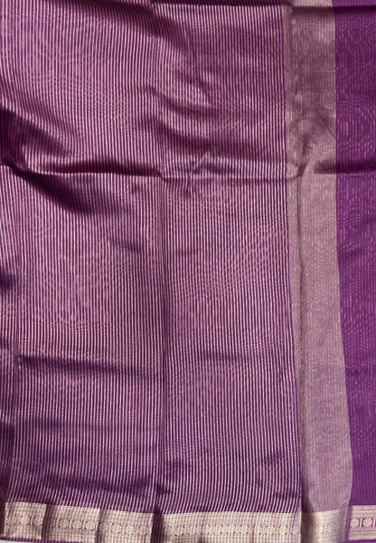 Chanderi Saree-Purple in Fine Stripe Zari Border