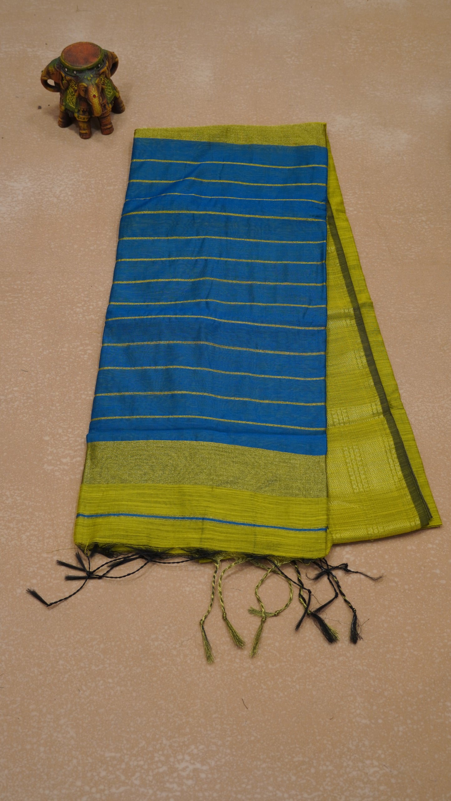 Maheswari Cotton Saree Lines-Fluorescent Green