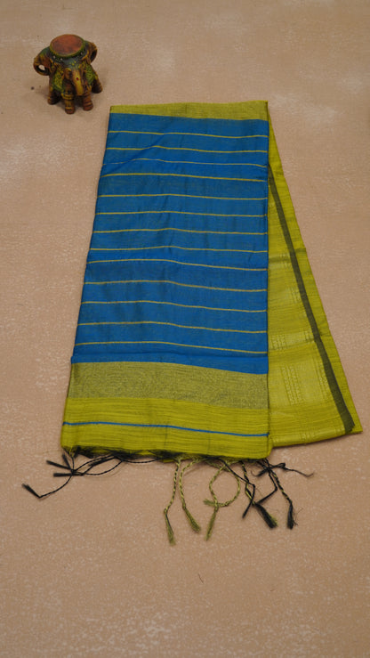 Maheswari Cotton Saree Lines-Fluorescent Green