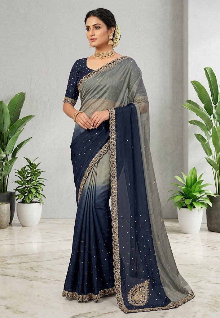 Designer Saree-Space Blue