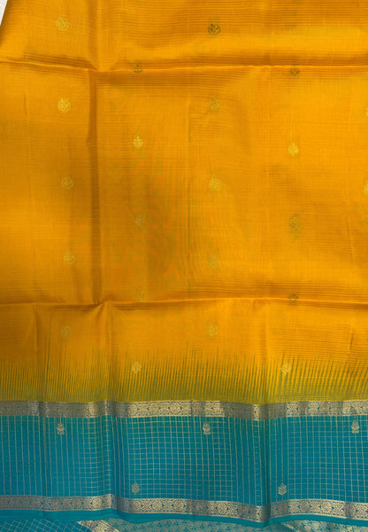 Pure Silk Cotton Saree – Yellow with Contrast Checks Zari Border