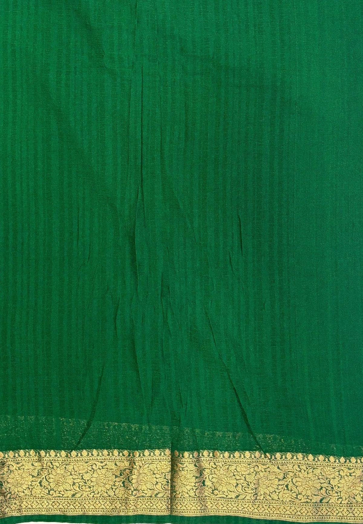 Banarasi Georgette Saree-Bottle Green with Mini Leaf Butta and Zari Border