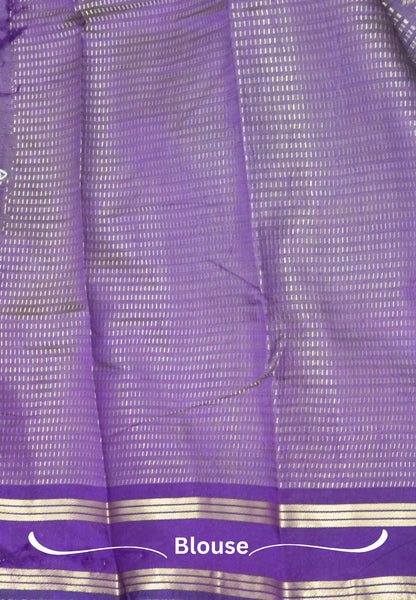 Semi Tussar Saree-Violet in RainDrop Zari with Retapet Border