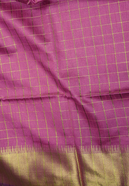 Semi Raw Silk Saree-Pink in Checked Zari