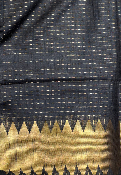Semi Raw Silk Saree-Maroon In Zigzag Zari With Contrast Border